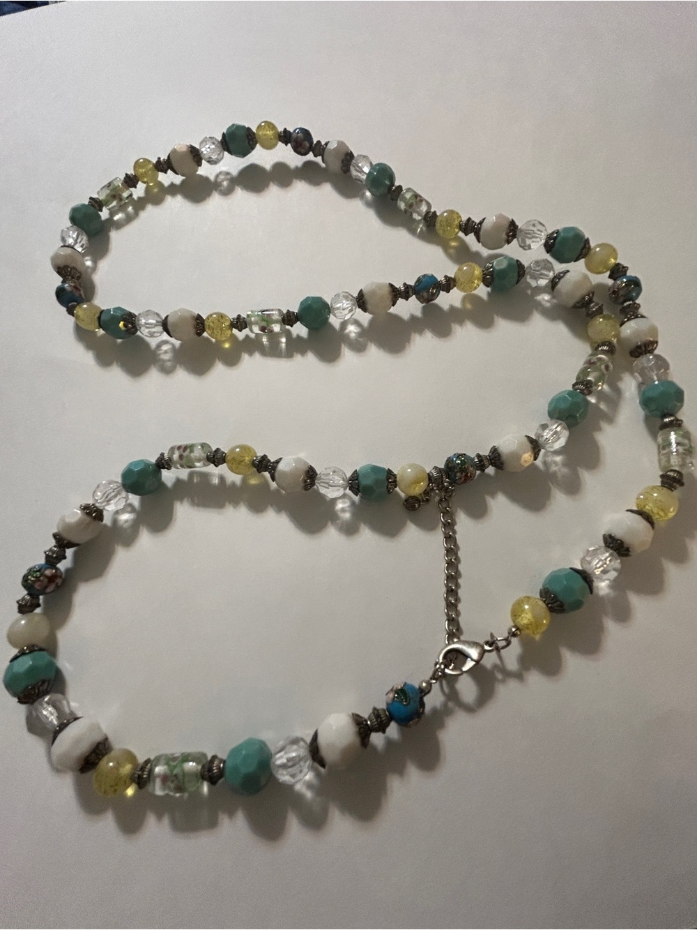 Vintage Lia Sophia Signed Cloisonne & Art Glass Beaded Necklace